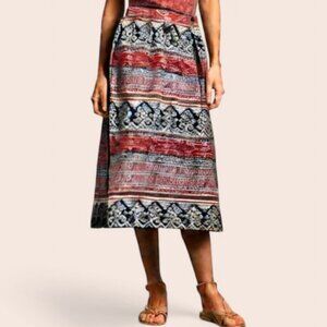 Y2K Silk Midi Skirt 14W Crepe Faux Wrap Southwestern Tribal Art to Wear